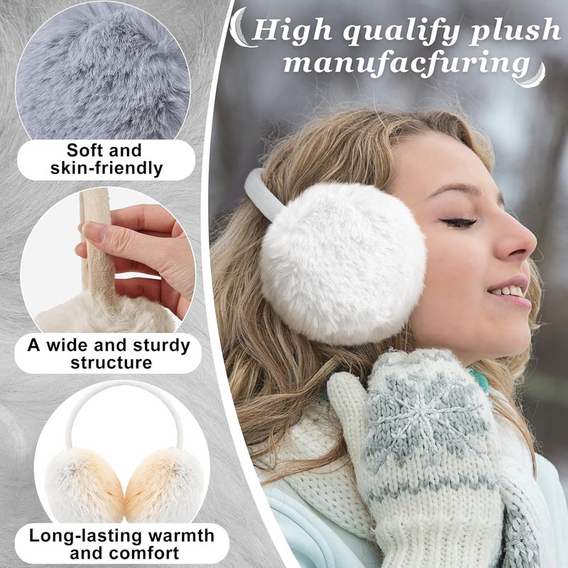 TINYAT 3 PCS Adjustable Winter Ear Muffs Faux Fur Warmers Cute Fuzzy Earmuffs Soft Warm Ear Covering for Women Girls - Image 3
